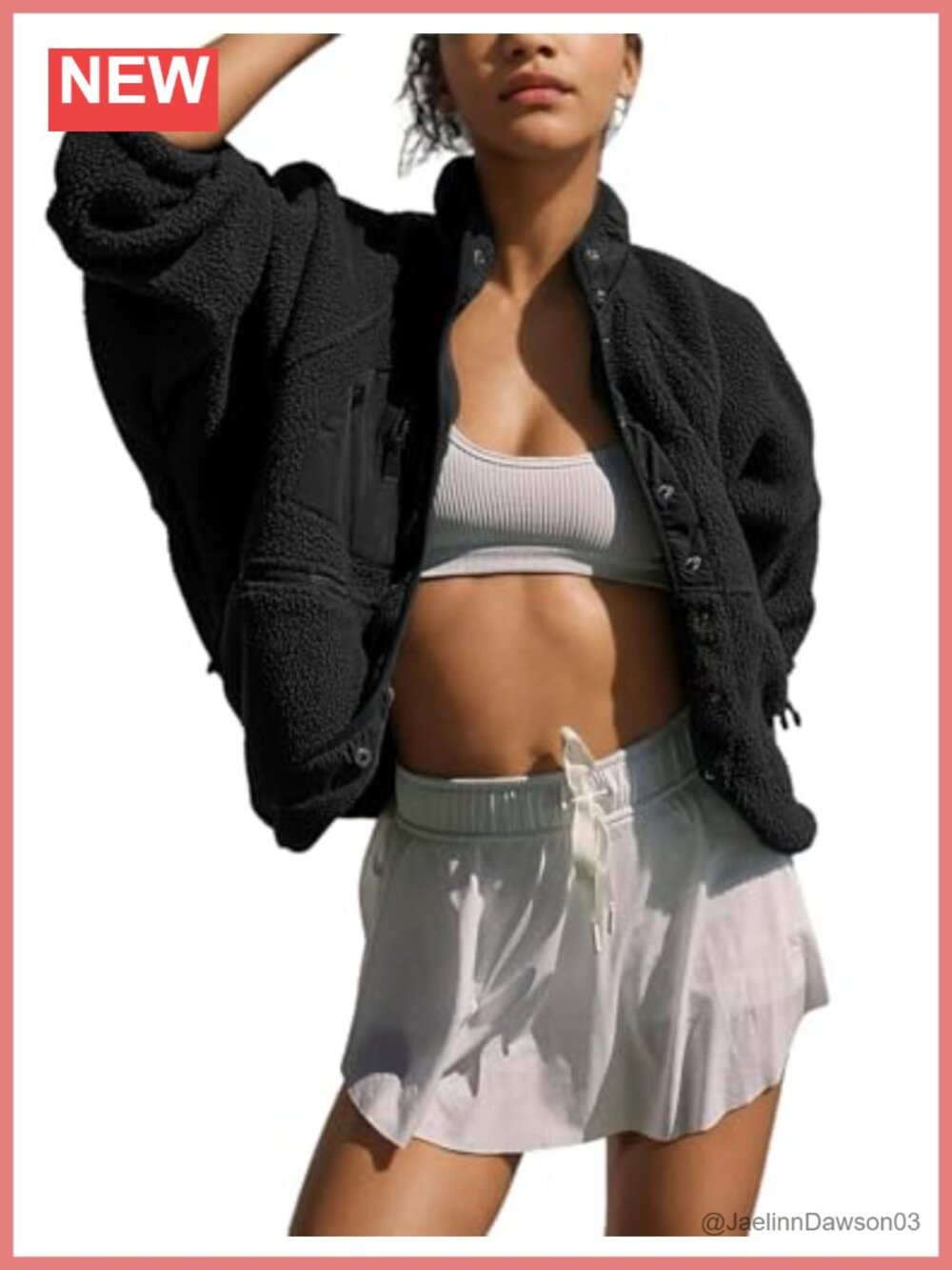 Omoone Cropped Fleece Jacket Faux Fur Sherpa Coat Winter Outwear